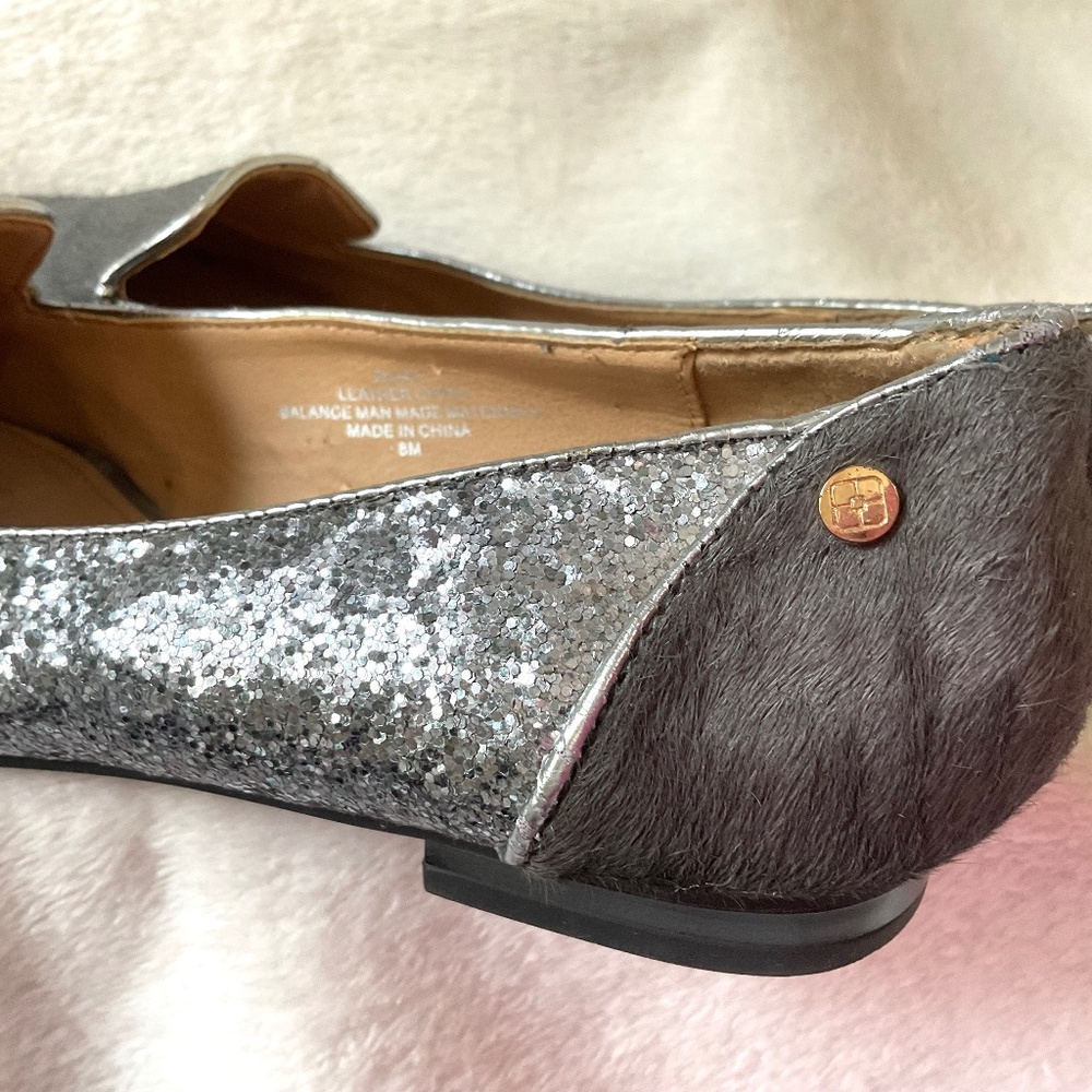 Gray IMAN Slip On Calf Hair Glittery Loafer Flats - Picture 12 of 14